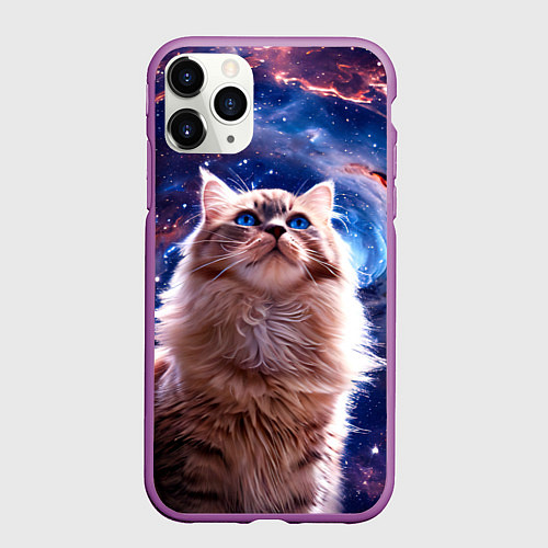 Чехол iPhone 11 Pro матовый Невская маскарадная кошка в космосе / 3D-Фиолетовый – фото 1