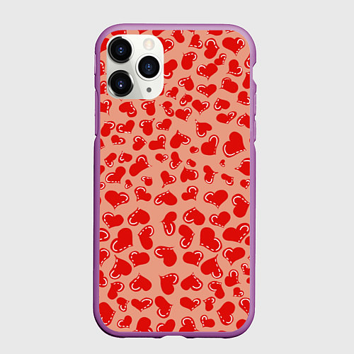 Чехол iPhone 11 Pro матовый Сердца любви / 3D-Фиолетовый – фото 1