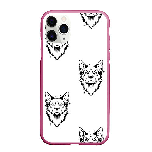 Чехол iPhone 11 Pro матовый Голова собаки / 3D-Малиновый – фото 1