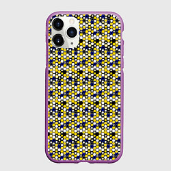 Чехол iPhone 11 Pro матовый Киберпанк шестиугольники жёлтые, цвет: 3D-фиолетовый