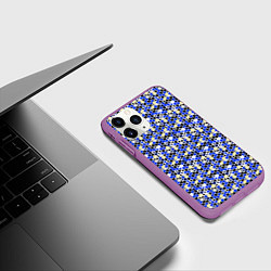 Чехол iPhone 11 Pro матовый Киберпанк шестиугольники синие, цвет: 3D-фиолетовый — фото 2