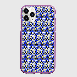 Чехол iPhone 11 Pro матовый Киберпанк шестиугольники синие, цвет: 3D-фиолетовый