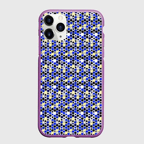 Чехол iPhone 11 Pro матовый Киберпанк шестиугольники синие / 3D-Фиолетовый – фото 1