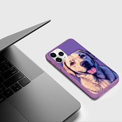 Чехол iPhone 11 Pro матовый Лабрадор на фиолетовом фоне, цвет: 3D-фиолетовый — фото 2