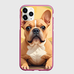 Чехол iPhone 11 Pro матовый Бульдог и пальмы, цвет: 3D-малиновый