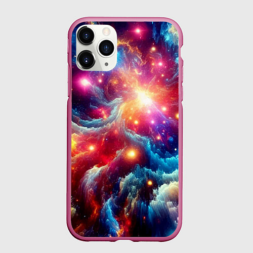 Чехол iPhone 11 Pro матовый Colorfull neon space clouds - ai art fantasy / 3D-Малиновый – фото 1