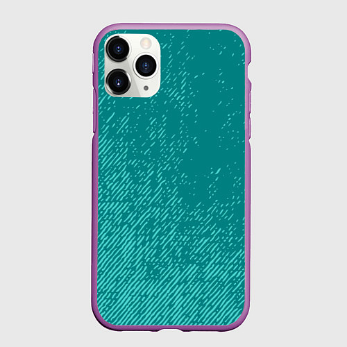 Чехол iPhone 11 Pro матовый Джинс с потертостями-зеленый / 3D-Фиолетовый – фото 1
