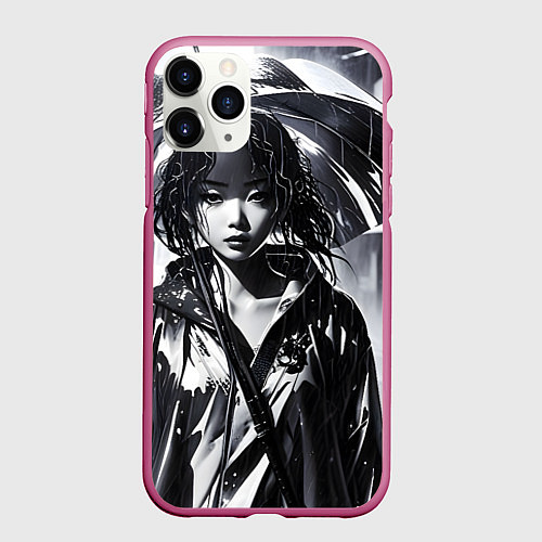 Чехол iPhone 11 Pro матовый Девушка под зонтом / 3D-Малиновый – фото 1