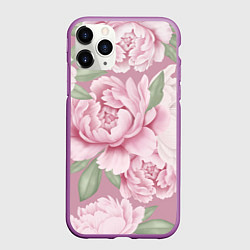 Чехол iPhone 11 Pro матовый Нежные пионы на пыльно-розовом фоне, цвет: 3D-фиолетовый