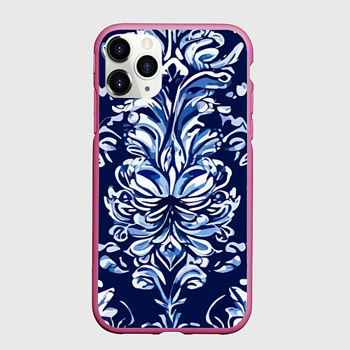 Чехол iPhone 11 Pro матовый Гжель русский орнамент королевский синий / 3D-Малиновый – фото 1