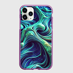 Чехол iPhone 11 Pro матовый Мерцающие зеленый потеки краски
