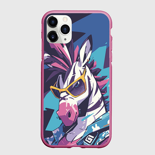 Чехол iPhone 11 Pro матовый Модная зебра / 3D-Малиновый – фото 1