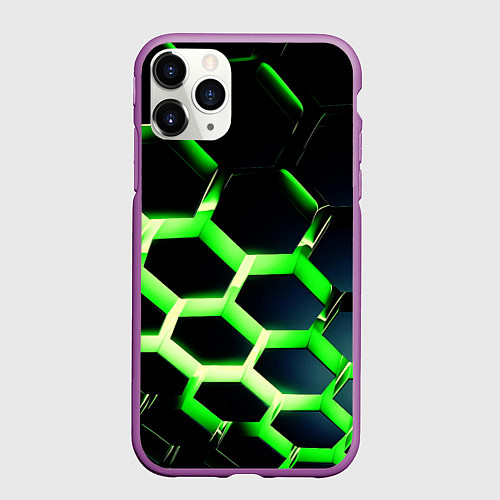 Чехол iPhone 11 Pro матовый Neon Honeycombs / 3D-Фиолетовый – фото 1