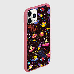 Чехол iPhone 11 Pro матовый Мультяшные космические обитатели, цвет: 3D-малиновый — фото 2