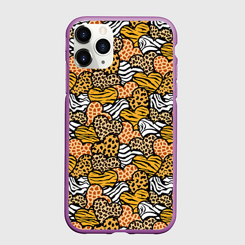Чехол iPhone 11 Pro матовый Африканские сердца / 3D-Фиолетовый – фото 1