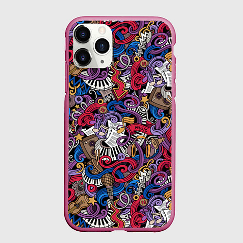 Чехол iPhone 11 Pro матовый Музыкальный коллаж / 3D-Малиновый – фото 1