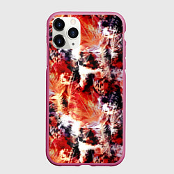 Чехол iPhone 11 Pro матовый Огненные перья, цвет: 3D-малиновый