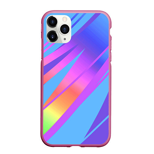 Чехол iPhone 11 Pro матовый Нежный голубой с розовыми полосами / 3D-Малиновый – фото 1