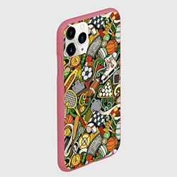 Чехол iPhone 11 Pro матовый Спортивный инвентарь коллаж, цвет: 3D-малиновый — фото 2