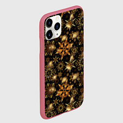 Чехол iPhone 11 Pro матовый Золотые снежинки, цвет: 3D-малиновый — фото 2