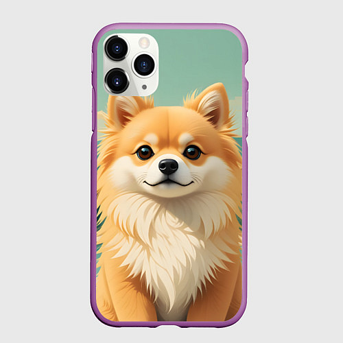 Чехол iPhone 11 Pro матовый Шпиц и пальмы / 3D-Фиолетовый – фото 1