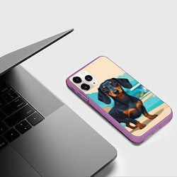 Чехол iPhone 11 Pro матовый Такса и пальма, цвет: 3D-фиолетовый — фото 2