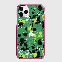 Чехол iPhone 11 Pro матовый Кляксы на зелёном, цвет: 3D-малиновый