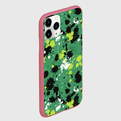 Чехол iPhone 11 Pro матовый Кляксы на зелёном, цвет: 3D-малиновый — фото 2