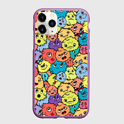 Чехол iPhone 11 Pro матовый Милые монстрики пришельцы, цвет: 3D-фиолетовый