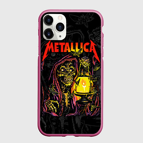 Чехол iPhone 11 Pro матовый Metallica - skeleton with a lantern / 3D-Малиновый – фото 1