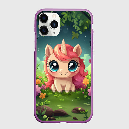 Чехол iPhone 11 Pro матовый Рыжая единорожка / 3D-Фиолетовый – фото 1