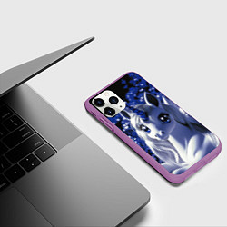Чехол iPhone 11 Pro матовый Единорог - синий рог, цвет: 3D-фиолетовый — фото 2