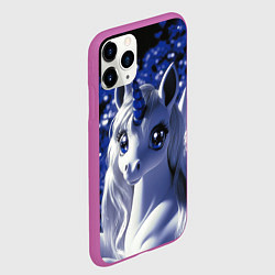 Чехол iPhone 11 Pro матовый Единорог - синий рог, цвет: 3D-фиолетовый — фото 2