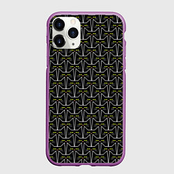 Чехол iPhone 11 Pro матовый Паттерн черные котики, цвет: 3D-фиолетовый