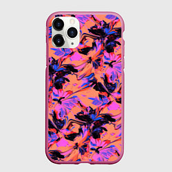 Чехол iPhone 11 Pro матовый Абстрактные цветы - текучая краска, цвет: 3D-малиновый