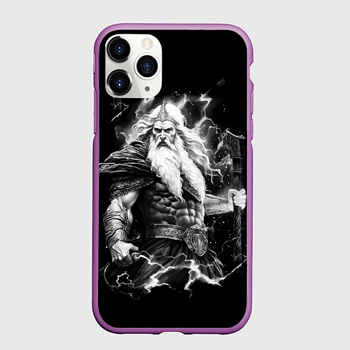 Чехол iPhone 11 Pro матовый Перун бог громовержец / 3D-Фиолетовый – фото 1