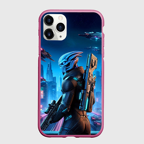 Чехол iPhone 11 Pro матовый Mass Effect - neon glow fantastic / 3D-Малиновый – фото 1