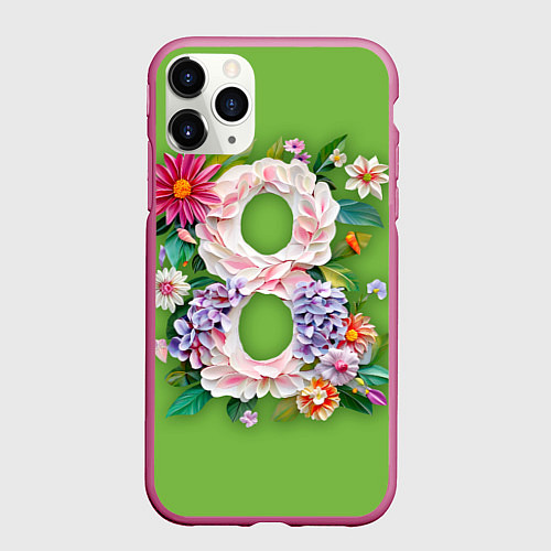 Чехол iPhone 11 Pro матовый Цветы - 8 марта / 3D-Малиновый – фото 1