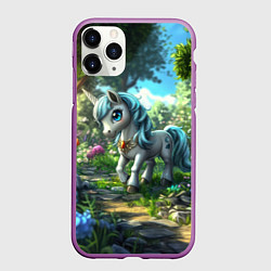 Чехол iPhone 11 Pro матовый Единорожка в дневном лесу, цвет: 3D-фиолетовый