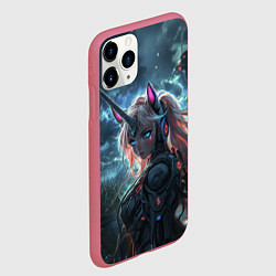 Чехол iPhone 11 Pro матовый Девушка - единорог киберпанк, цвет: 3D-малиновый — фото 2