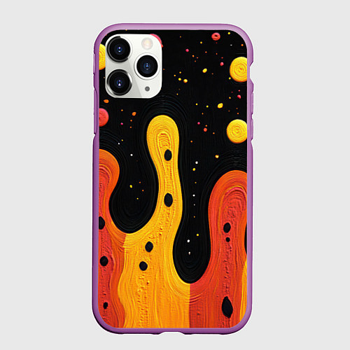 Чехол iPhone 11 Pro матовый Оранжевая и желтая краска на черном / 3D-Фиолетовый – фото 1