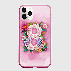 Чехол iPhone 11 Pro матовый Восемь в цветах - 8 марта, цвет: 3D-малиновый