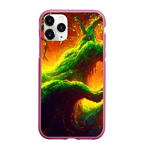 Чехол iPhone 11 Pro матовый Абстракция зеленые волны в виде корня / 3D-Малиновый – фото 1