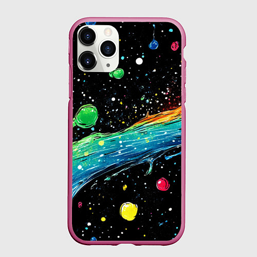 Чехол iPhone 11 Pro матовый Брызги радужной краской / 3D-Малиновый – фото 1