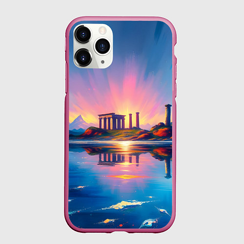 Чехол iPhone 11 Pro матовый Античный островок / 3D-Малиновый – фото 1