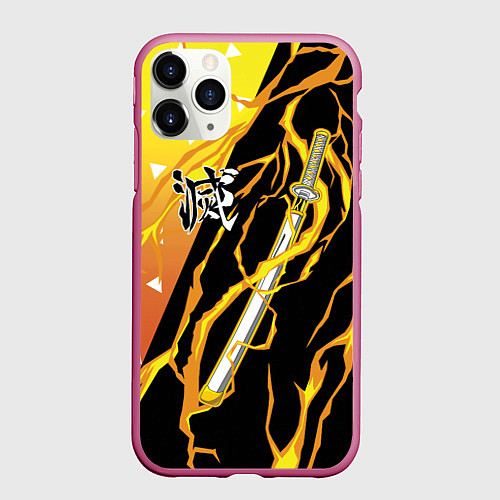Чехол iPhone 11 Pro матовый Zenitsu Agatsuma - Kisatsutai / 3D-Малиновый – фото 1