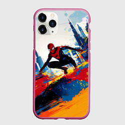Чехол iPhone 11 Pro матовый Человек - паук и пролитая краска