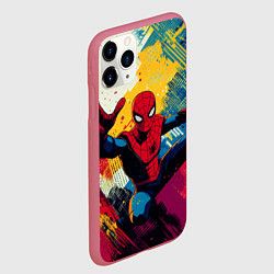 Чехол iPhone 11 Pro матовый Человек паук висит на паутине, цвет: 3D-малиновый — фото 2