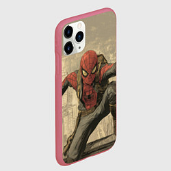 Чехол iPhone 11 Pro матовый Человек-паук готов спасать мир, цвет: 3D-малиновый — фото 2