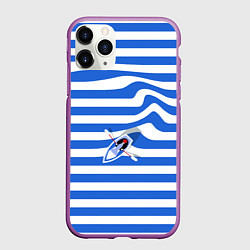 Чехол iPhone 11 Pro матовый Лодка плывет по тельняшке, цвет: 3D-фиолетовый